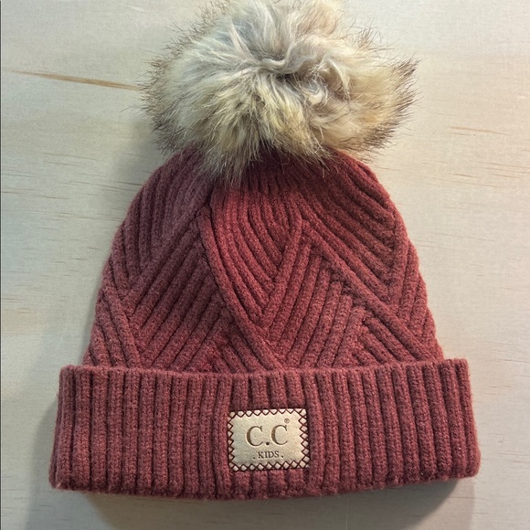 C.C Kids Deep Rose Knit Beanie with Logo Patch - Picture 1 of 5
